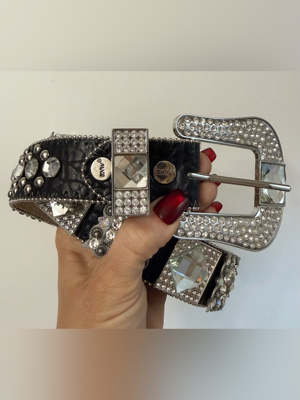 BHW Y2K Rhinestone Crystal Black Leather Belt Rodeo NFR Rodeo -No missing stones